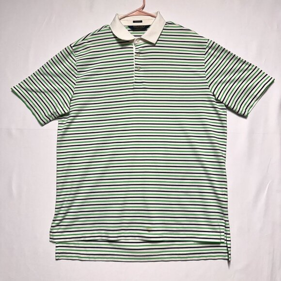 Polo Golf Ralph Lauren Mens L Performance Green & Navy Striped Polo Shirt - Picture 3 of 7